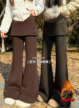 孕妇假两件屁帘休闲裤子冬季外穿20252新款加厚托腹显瘦微喇长裤