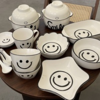 笑脸陶瓷碗高颜值可爱碗碟套装家用水果早餐菜盘子碗盘食品级餐具