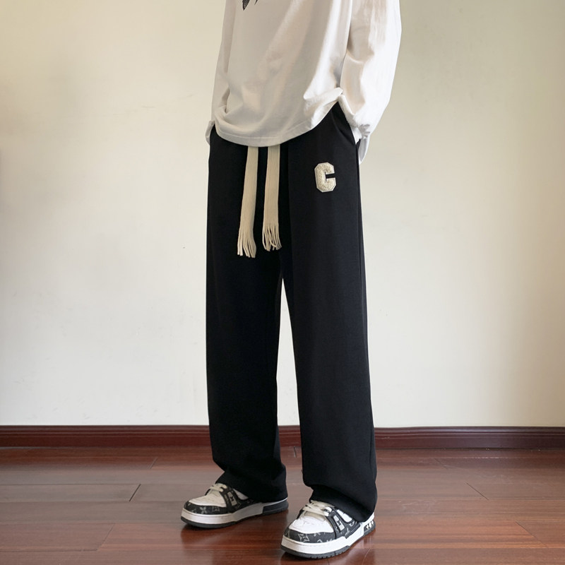休闲裤男生2024春季直筒卫裤宽松阔腿男士运动长裤潮-K331-P35黑图片