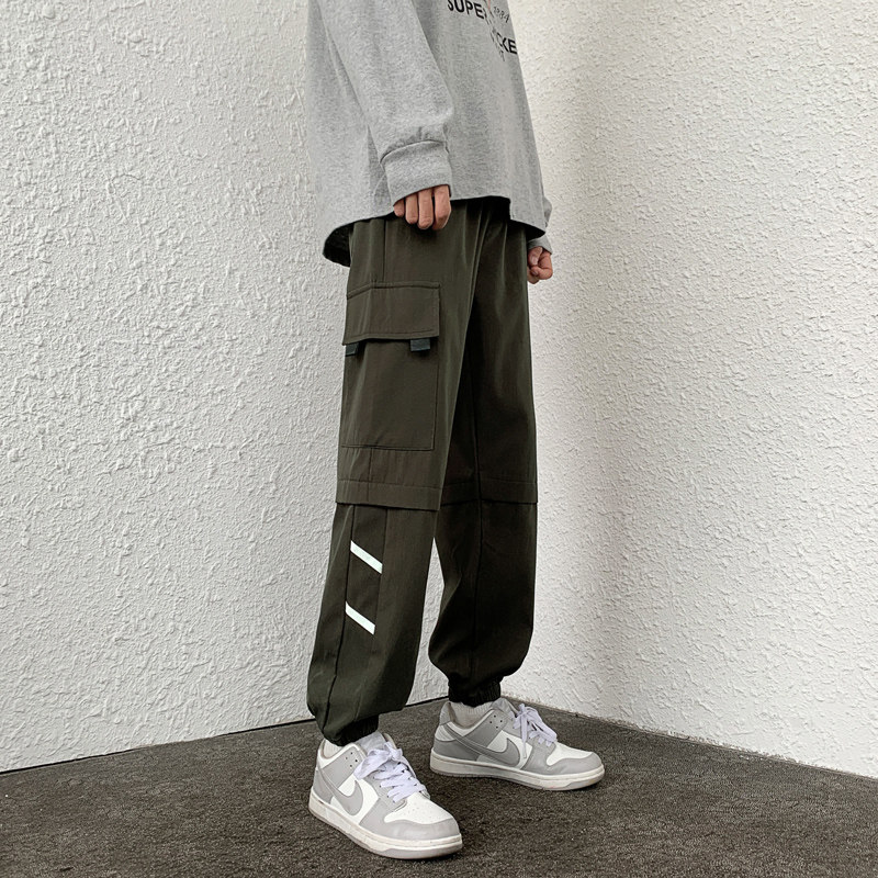 工装裤男潮ins束脚港风春秋宽松男士哈伦束脚休闲裤-K255-P35军绿,男装休闲裤,星座307-3(原516-1)
