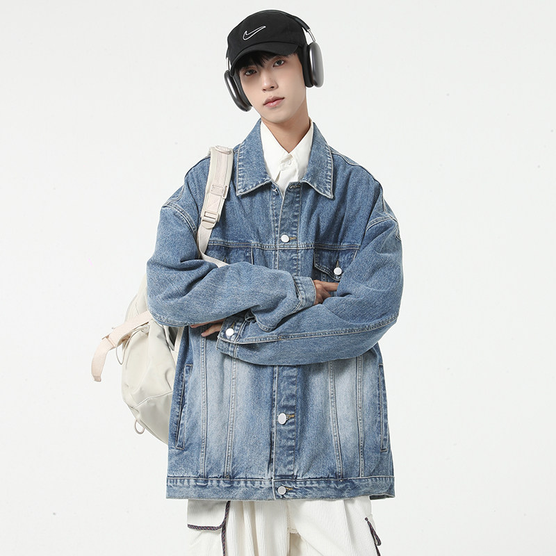 黑色牛仔外套男2024春装韩版宽松ins夹克男工装外套潮-J15-P68蓝,男装夹克,星座307-3(原516-1)