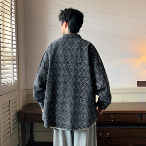 23ss新款老花满印字母衬衫外套男情侣长袖牛仔衬衣潮-CS621-P65黑图片