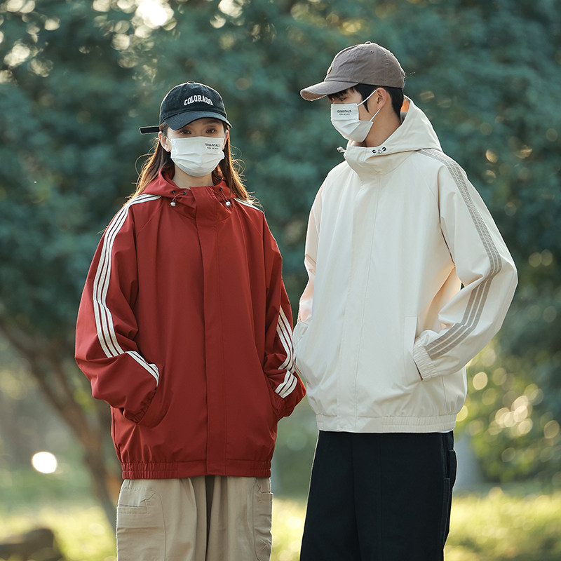 美式户外侧边条纹连帽冲锋衣设计感情侣工装夹克外套-JK2458-P58,男装夹克,星座307-3(原516-1)