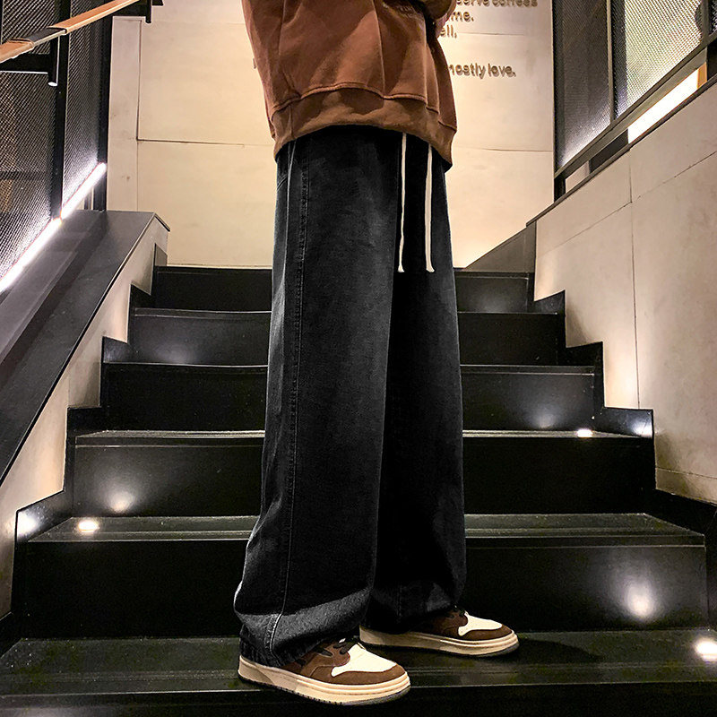 直筒牛仔裤男春秋季宽松ins高街水洗阔腿老爹长裤潮-BK113-P40蓝,男装牛仔裤,星座307-3(原516-1)
