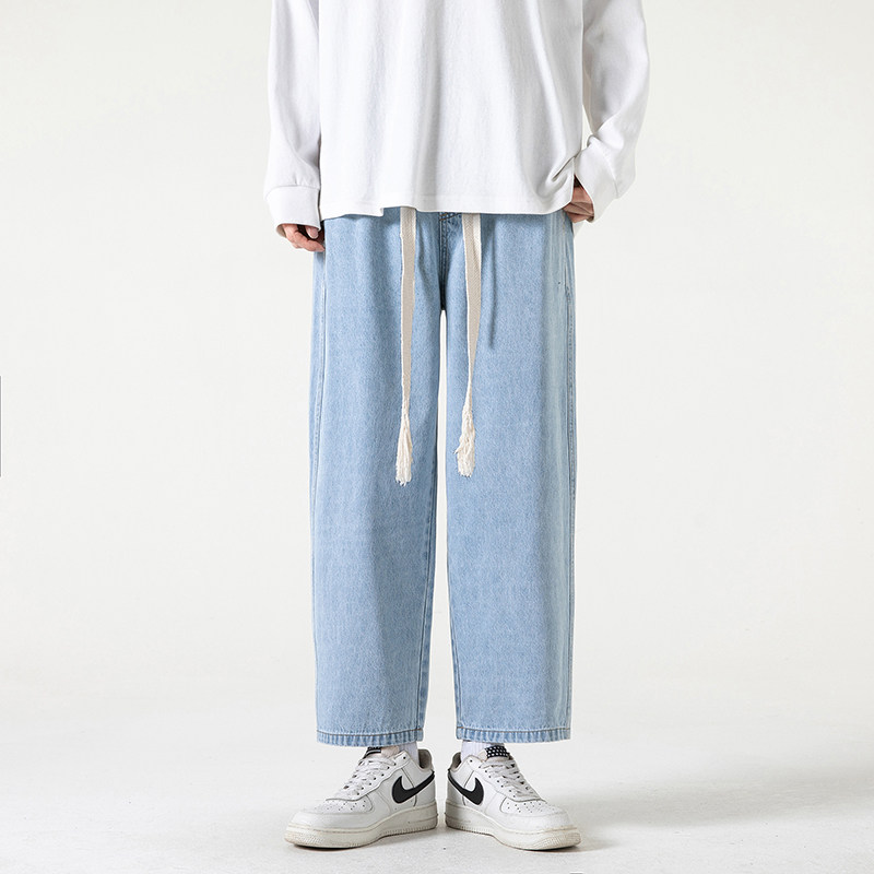 牛仔九分裤男士2024春夏季休闲直筒宽松潮牌春裤子-BK990-P40浅蓝,男装牛仔裤,星座307-3(原516-1)