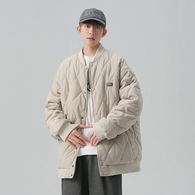 日系菱格冬季外套男士棉衣潮牌宽松情侣装工装棉服潮-M28-P85杏色,男装棉衣,星座307-3(原516-1)