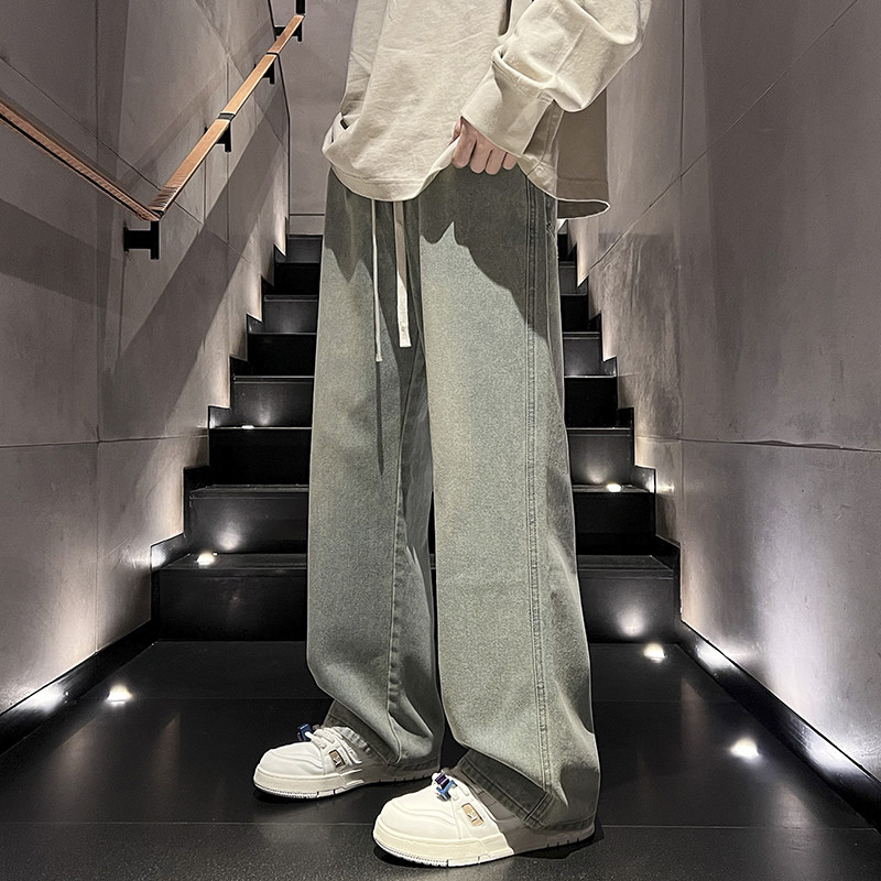 水洗做旧牛仔裤男美式复古直筒阔腿裤vibe渐变裤子-BK121-P45泥黄,男装牛仔裤,星座307-3(原516-1)