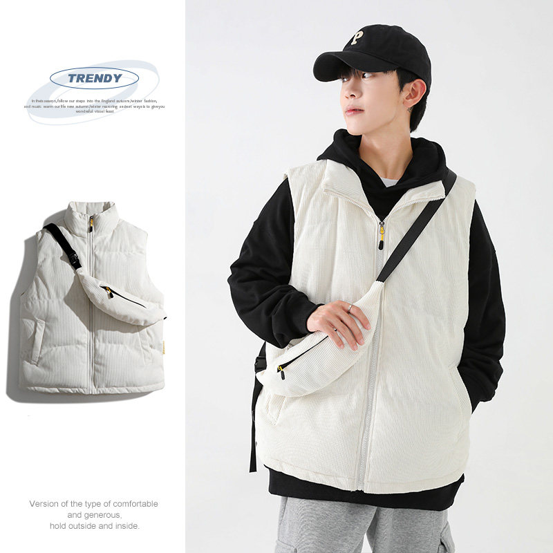 灯芯绒棉马甲男冬季日系复古加厚立领棉服情侣外套-8516-P68米白，男装背心/马甲，星座307-3(原516-1)