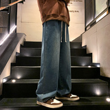 直筒牛仔裤男春秋季宽松ins高街水洗阔腿老爹长裤潮-BK113-P40黑，男装牛仔裤，星座307-3(原516-1)