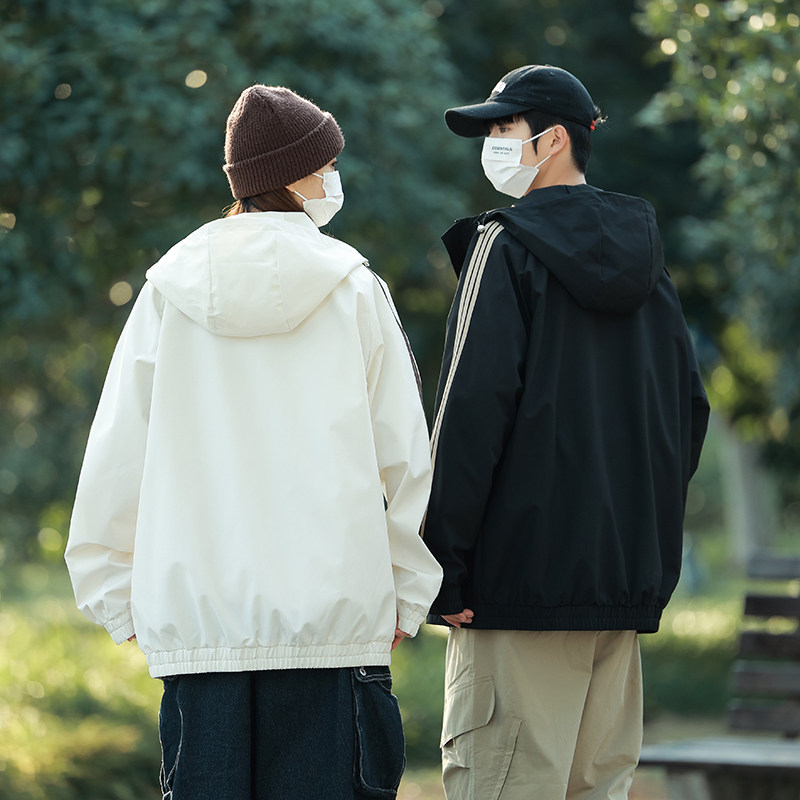 美式户外侧边条纹连帽冲锋衣设计感情侣工装夹克外套-JK2458-P58,男装夹克,星座307-3(原516-1)
