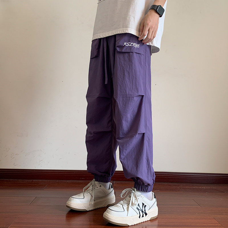 户外机能伞兵裤宽松直筒休闲裤束脚工装长裤男女潮-K861-P55紫色,男装休闲裤,星座307-3(原516-1)