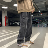 复古牛仔裤男夏季大口袋高街工装裤vibe潮牌宽松长裤-5081-P50黑，男装牛仔裤，星座307-3(原516-1)