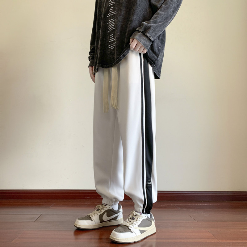 裤子男秋季宽松条纹束脚卫裤美式百搭休闲运动裤潮-K656-P45卡其,男装休闲裤,星座307-3(原516-1)