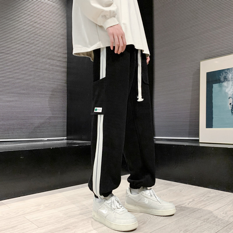 2024春夏季欧棉绒阔腿休闲卫裤男潮牌美式复古束脚裤-K666-P50黑,男装休闲裤,星座307-3(原516-1)