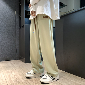 卫裤男2024秋季垂感oversize裤子宽松直筒阔腿长裤-K657-P38浅绿图片