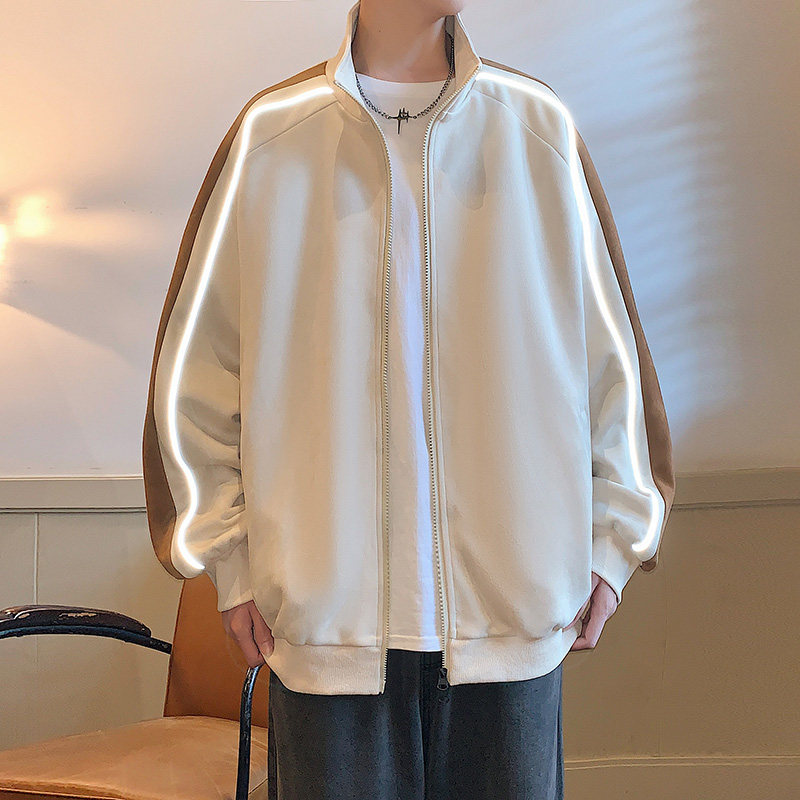麂皮绒外套男秋季宽松痞帅男生棒球服美式潮牌夹克-JK8802-P65杏,男装夹克,星座307-3(原516-1)