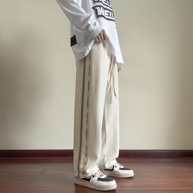 美式直筒裤子高街复古运动裤秋季条纹男生休闲长裤-K673-P35深咖,男装休闲裤,星座307-3(原516-1)