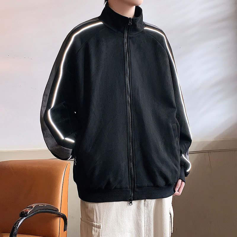 麂皮绒外套男秋季宽松痞帅男生棒球服美式潮牌夹克-JK8802-P65黑,男装夹克,星座307-3(原516-1)