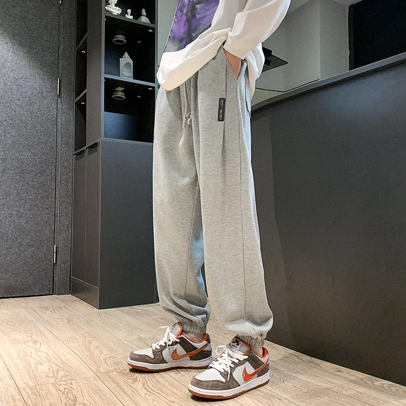 裤子男款春夏季美式复古卫裤oversize哈伦束脚裤潮-K665-P45浅灰图片