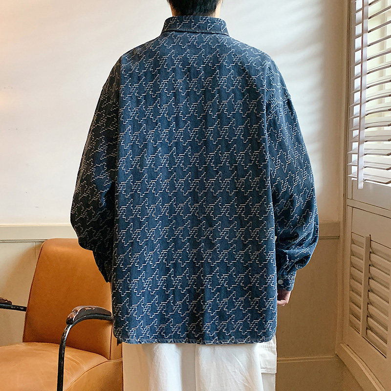 23ss新款老花满印字母衬衫外套男情侣长袖牛仔衬衣潮-CS621-P65蓝,男装衬衫,星座307-3(原516-1)