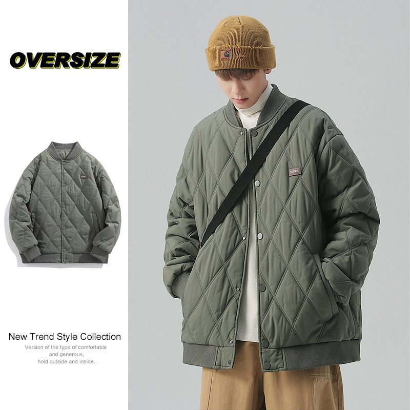日系菱格冬季外套男士棉衣潮牌宽松情侣装工装棉服潮-M28-P85浅绿图片