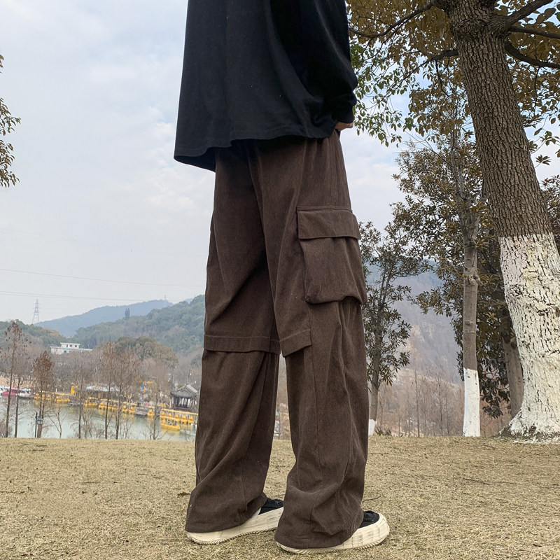 山系复古美拉德工装裤直筒宽松休闲裤高街灯芯绒长裤-K873-P48棕,男装休闲裤,星座307-3(原516-1)