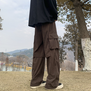 山系复古美拉德工装裤直筒宽松休闲裤高街灯芯绒长裤-K873-P48棕图片