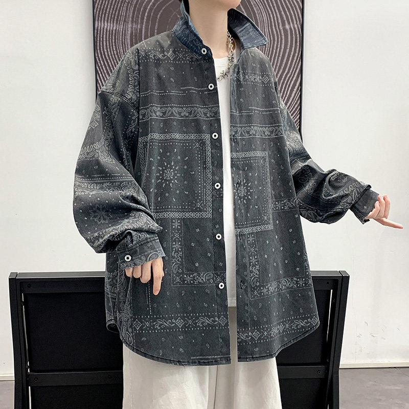 长袖衬衫男春季港风ins潮牌衬衣服宽松休闲工装外套-CS616-P58-蓝,男装衬衫,星座307-3(原516-1)