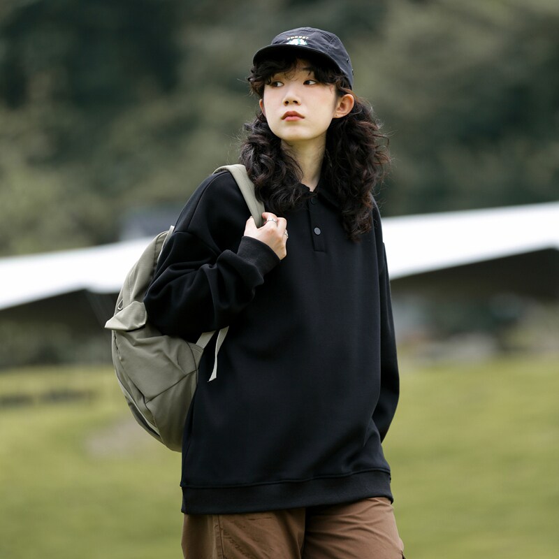 卫衣男女翻领POLO衫长袖23秋季上衣日系宽松情侣装-2388-米杏P55,男装卫衣,星座307-3(原516-1)