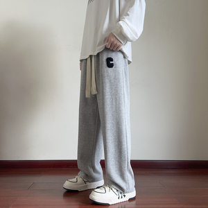 休闲裤男生2023秋季直筒卫裤宽松阔腿男士运动长裤潮-K331-P40灰