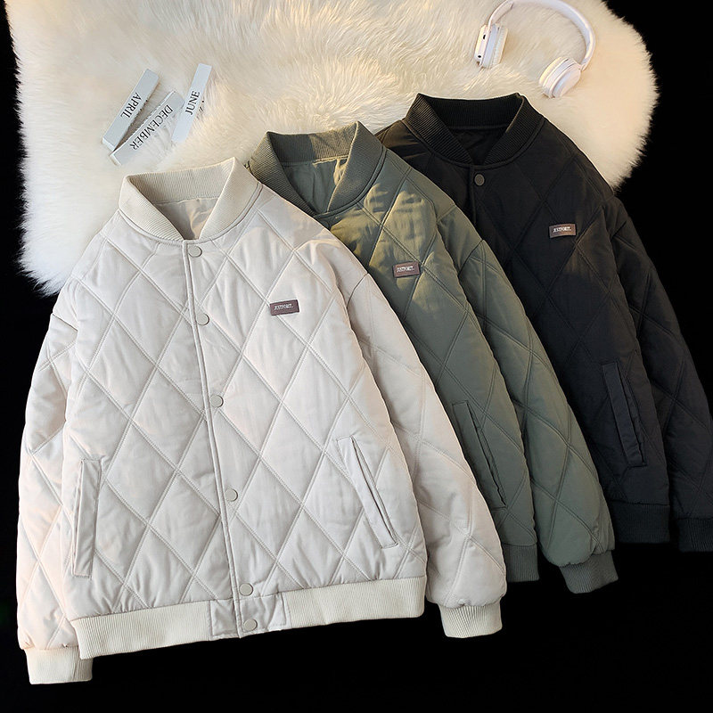 日系菱格冬季外套男士棉衣潮牌宽松情侣装工装棉服潮-M28-P95平铺,男装棉衣,星座307-3(原516-1)
