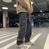 复古牛仔裤男夏季大口袋高街工装裤vibe潮牌宽松长裤-5081-P50黑，男装牛仔裤，星座307-3(原516-1)