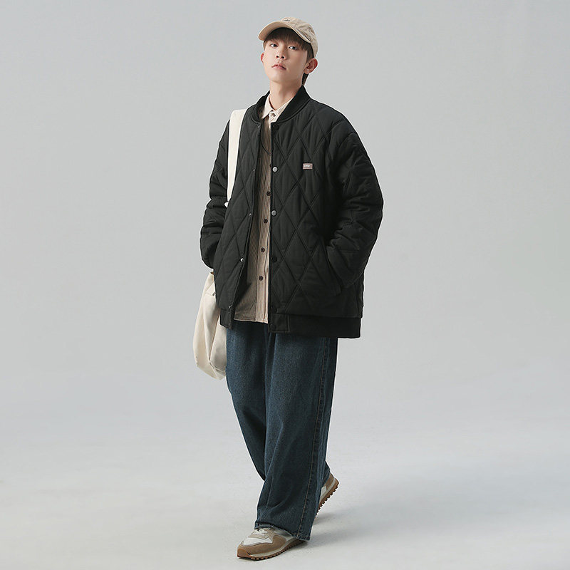 日系菱格冬季外套男士棉衣潮牌宽松情侣装工装棉服潮-M28-P85黑色,男装棉衣,星座307-3(原516-1)