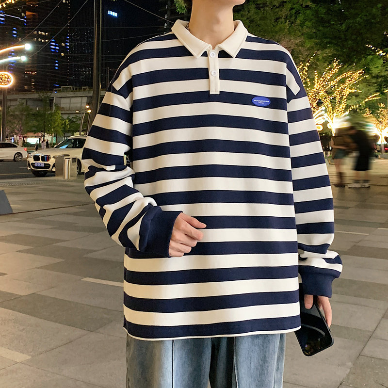 男士秋季2023新款潮牌ins宽松口袋打底衫上衣服潮-2383-宝蓝P55图片