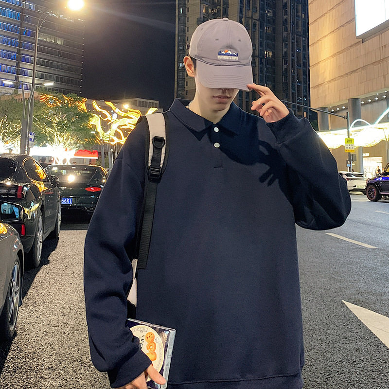黑色重磅polo衫卫衣男士秋季痞帅轻熟风成熟稳重男装内搭长袖t恤,男装卫衣,星座307-3(原516-1)