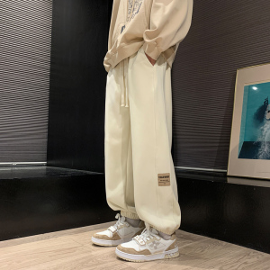 卫裤男秋冬运动裤加绒加厚宽松休闲裤男款束脚裤秋季-K629-P45白图片