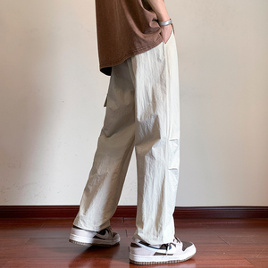 日系工装休闲裤男生2024春夏季宽松阔腿裤直筒长裤-K859-P55卡其图片