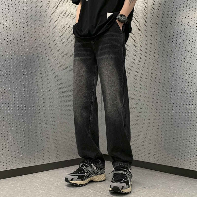 黑色牛仔裤男2024秋季高街vibe美式裤oversize微喇裤-BK303-P45图片