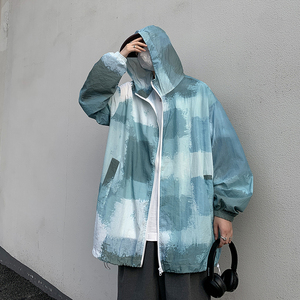 冰丝防晒衣男夏季薄款透气防晒服防晒衫港风连帽外套-F73-P35绿