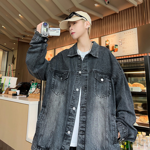 2024春季牛仔外套男港风宽松上衣服高街休闲夹克潮-J15-P68黄泥色图片