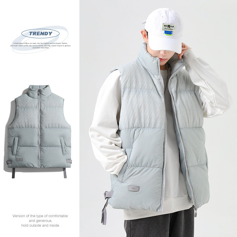 日系cityboy工装羽绒棉马甲冬季坎肩棉服休闲棉背心-8515-P70浅灰图片