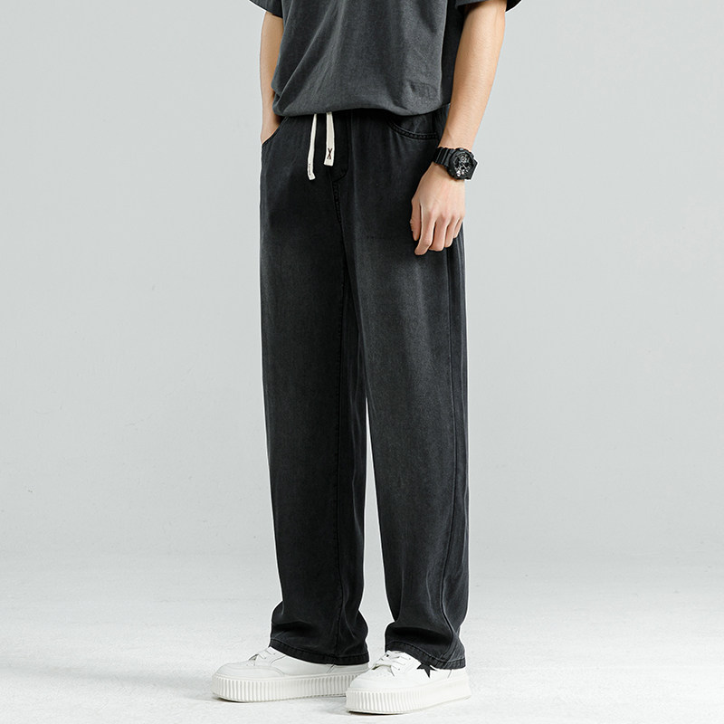 牛仔裤男宽松直筒拖地裤夏季冰丝莱赛尔阔腿裤潮-TS12-P55蓝,男装牛仔裤,星座307-3(原516-1)