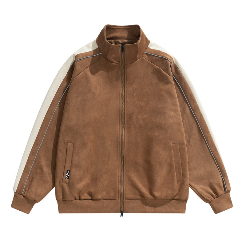 春季麂皮绒外套2023美式棒球服冲锋衣运动夹克男-JK8802-P70焦糖,男装夹克,星座307-3(原516-1)