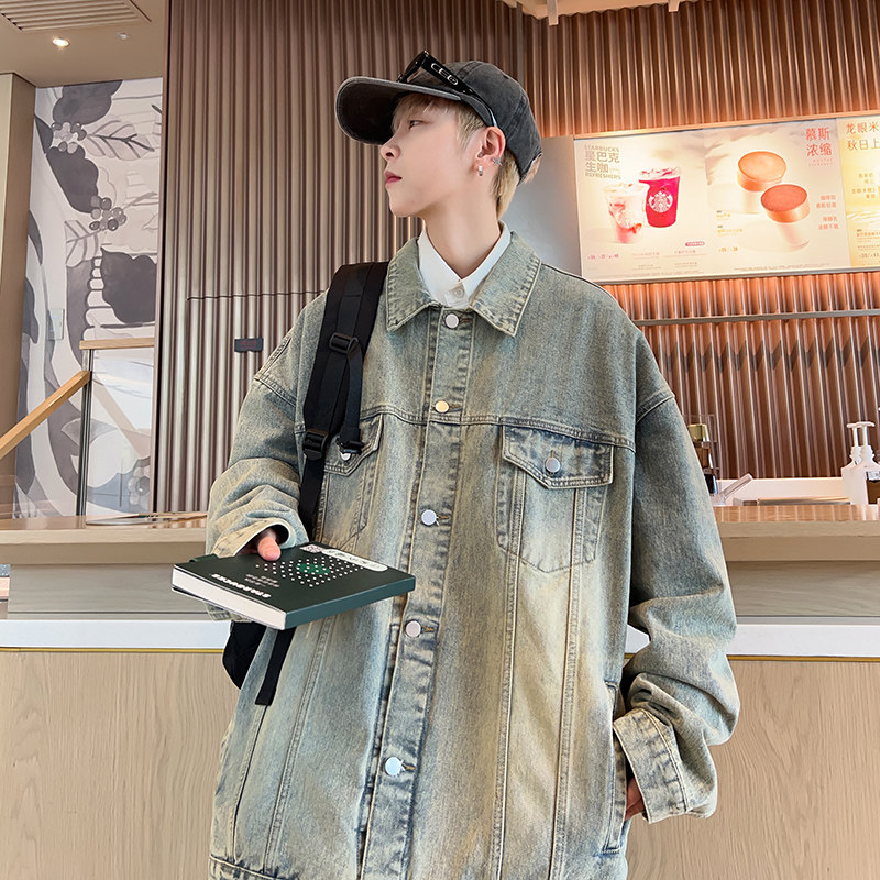2024春季牛仔外套男港风宽松上衣服高街休闲夹克潮-J15-P68复古蓝,男装夹克,星座307-3(原516-1)