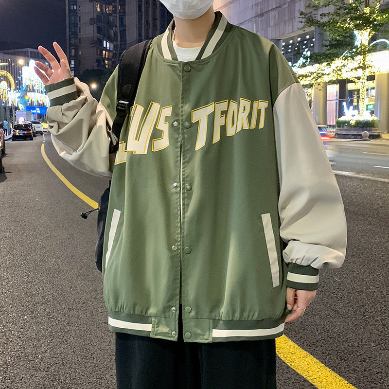 美式潮牌ins棒球服男秋季情侣宽松夹克衫休闲外套-JK817-P60军绿图片