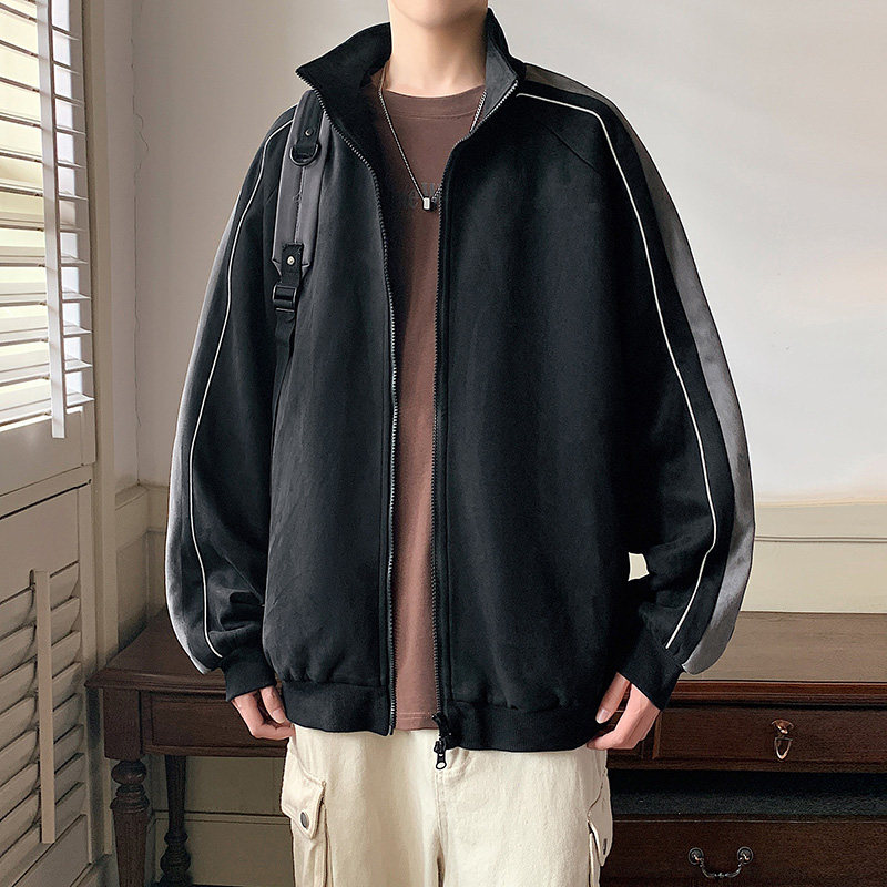 麂皮绒外套男秋季宽松痞帅男生棒球服美式夹克潮-JK8802-P65焦糖,男装夹克,星座307-3(原516-1)