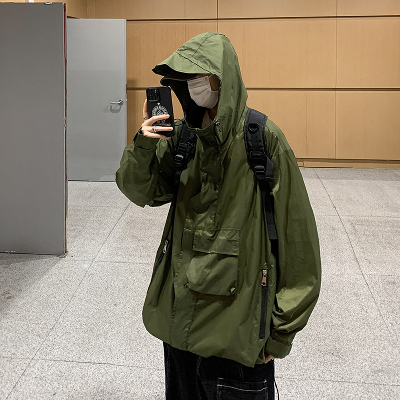 运动防晒衣男士夏季薄款宽松日系cityboy工装防晒服-F77-P48军绿,男装夹克,星座307-3(原516-1)