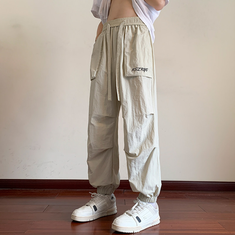 户外机能伞兵裤宽松直筒休闲裤束脚工装长裤男女潮-K861-P55黑色,男装休闲裤,星座307-3(原516-1)