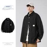 重磅水洗纯棉衬衫男美式休闲复古工装青年宽松外套男-CS620-P70黑，男装衬衫，星座307-3(原516-1)
