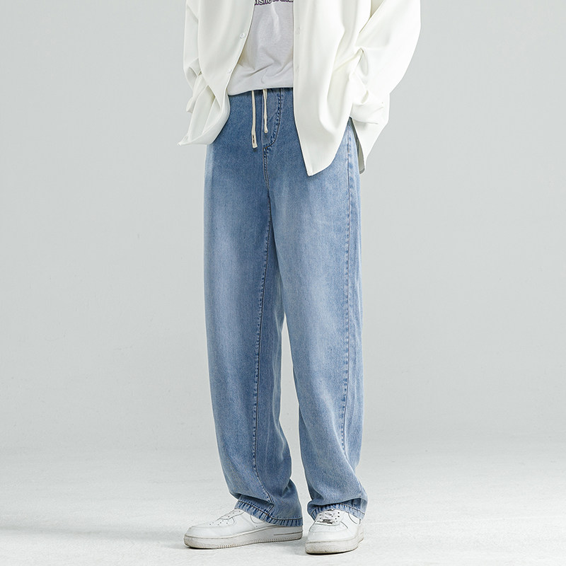 牛仔裤男宽松直筒拖地裤夏季冰丝莱赛尔阔腿裤潮-TS12-P55蓝,男装牛仔裤,星座307-3(原516-1)